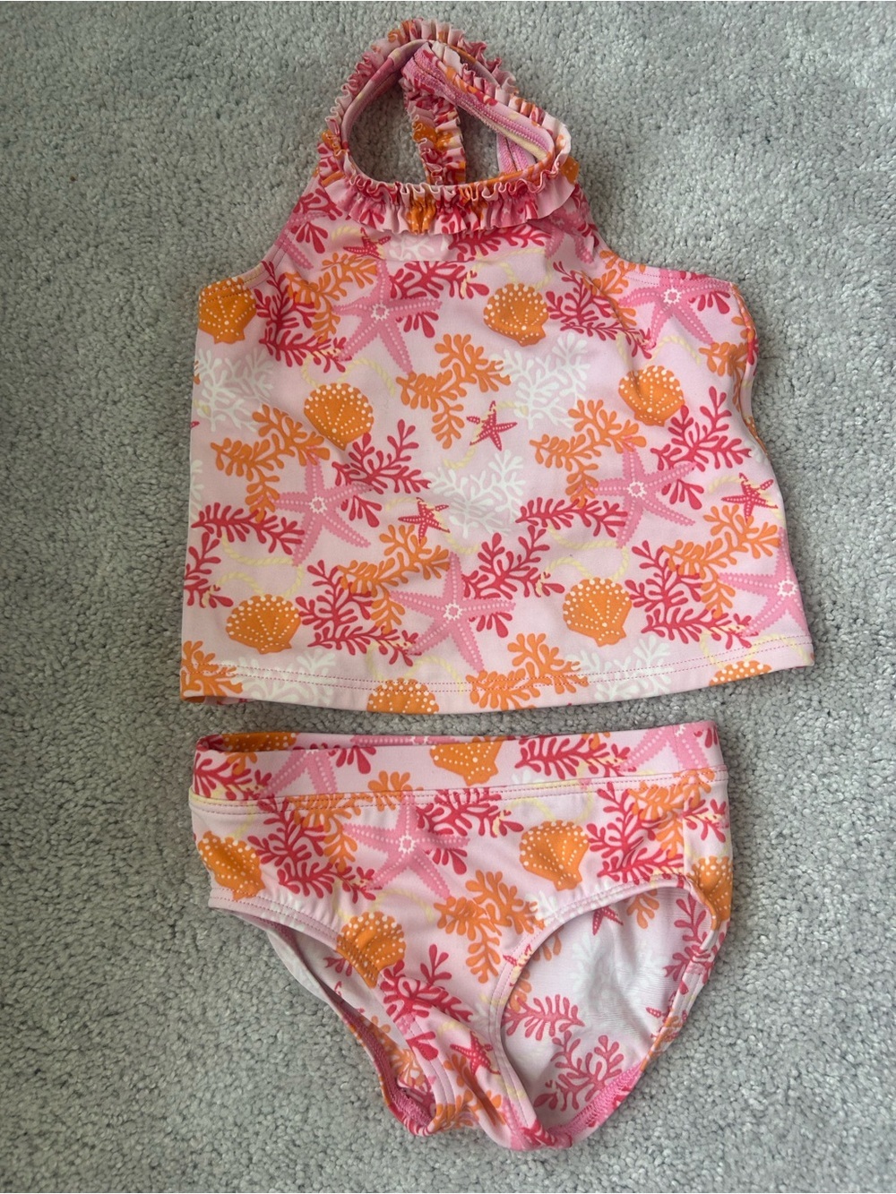 Girls Two-Piece Seashell Tankini - Pink & Orange